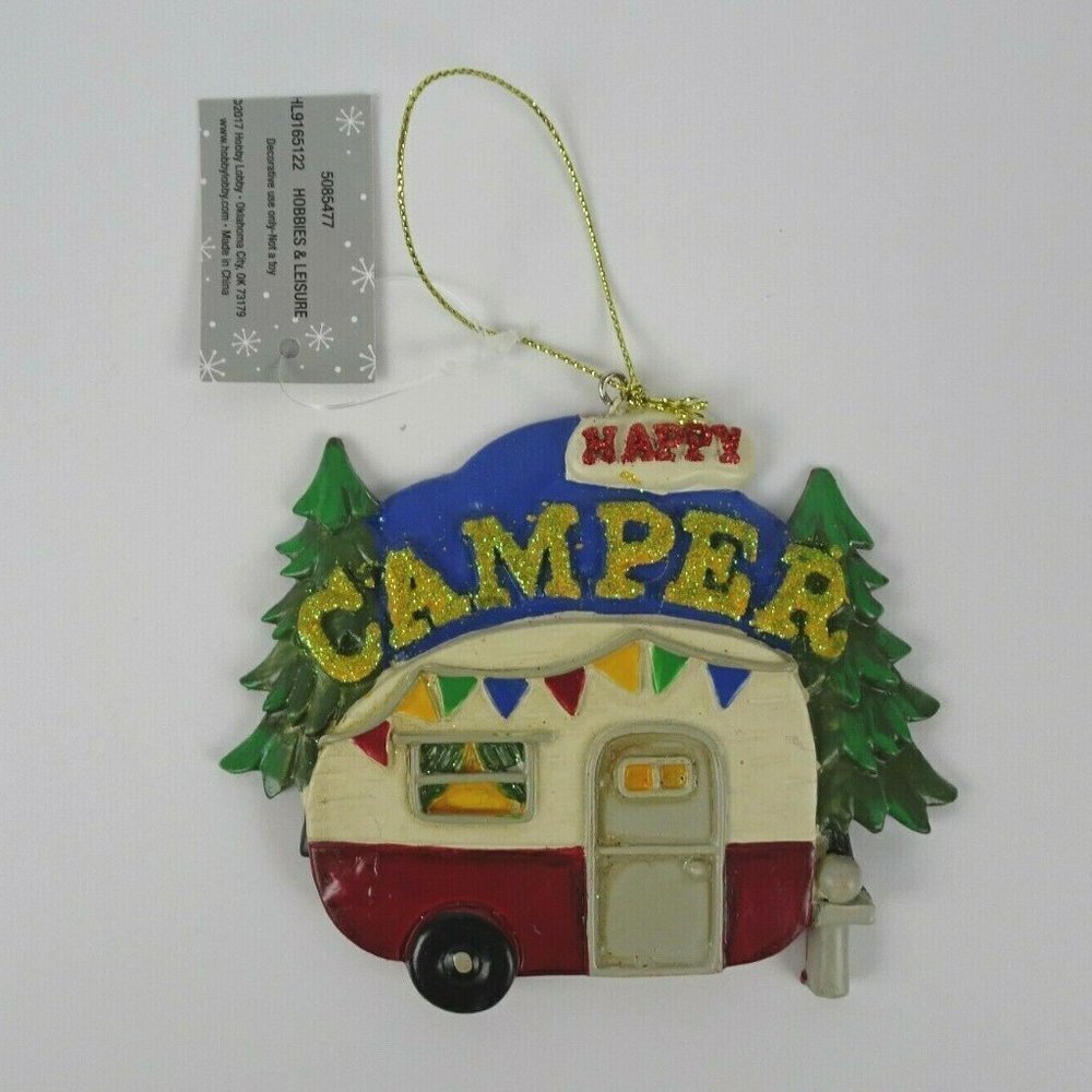 Clearance💎5/$25 New Camping "Happy Camper" Car Christmas Tree Ornament Ceramic